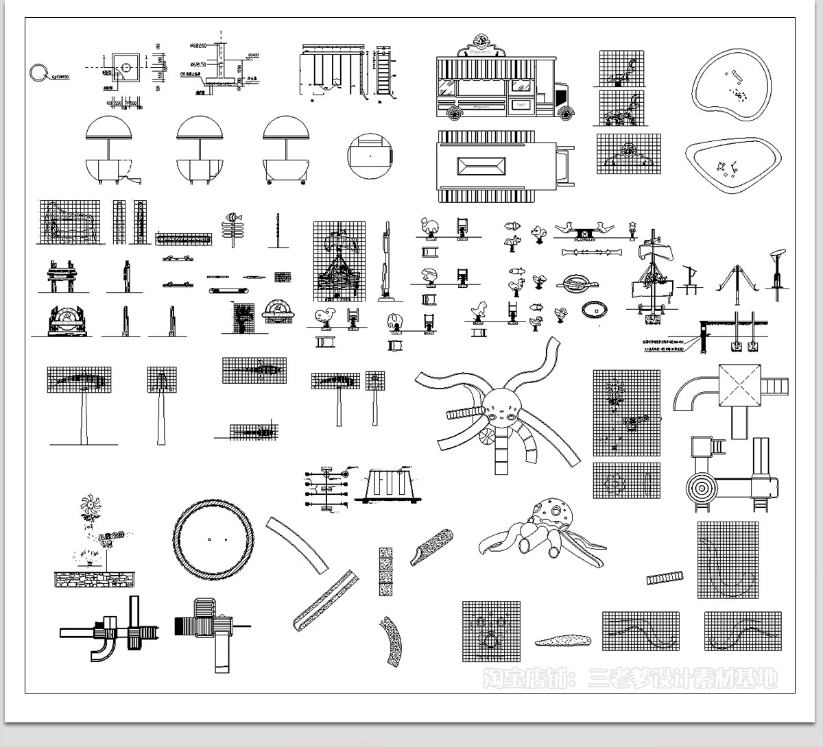 图片[15]-150组，儿童活动设施CAD图库滑滑梯木马乐园游乐场沙坑平面图施工图素材-大怪兽分享