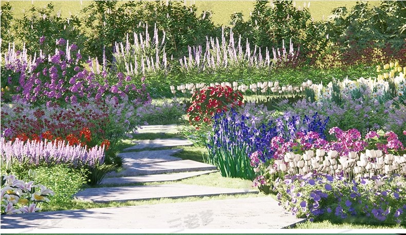 图片[27]-园林景观花镜花境植物配置地被花丛花草花卉草花组团搭配su模型库-大怪兽分享