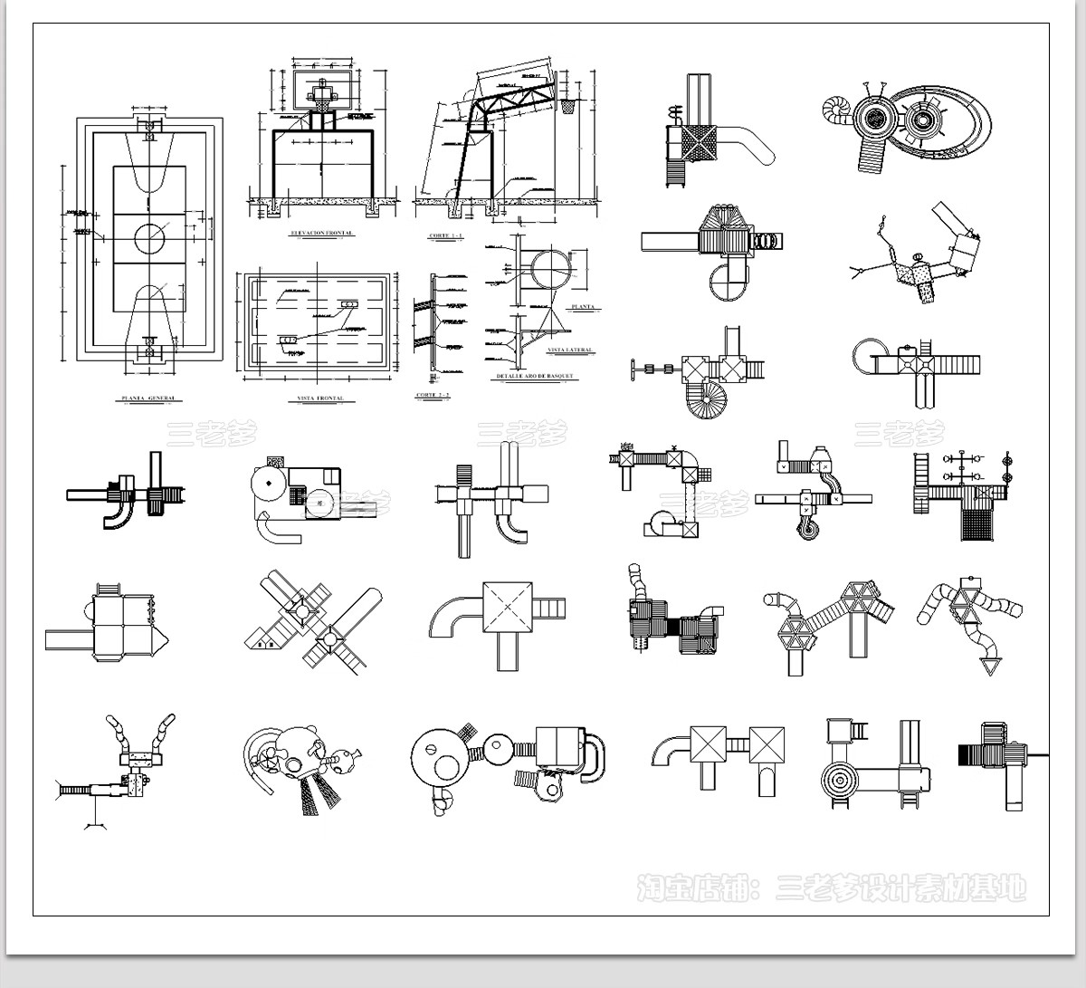 图片[16]-150组，儿童活动设施CAD图库滑滑梯木马乐园游乐场沙坑平面图施工图素材-大怪兽分享