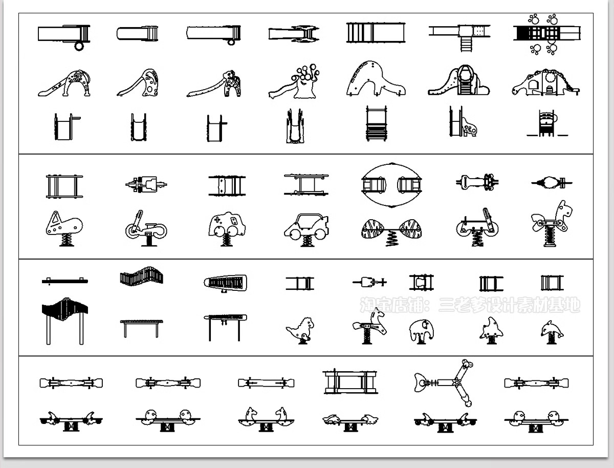 图片[19]-150组，儿童活动设施CAD图库滑滑梯木马乐园游乐场沙坑平面图施工图素材-大怪兽分享
