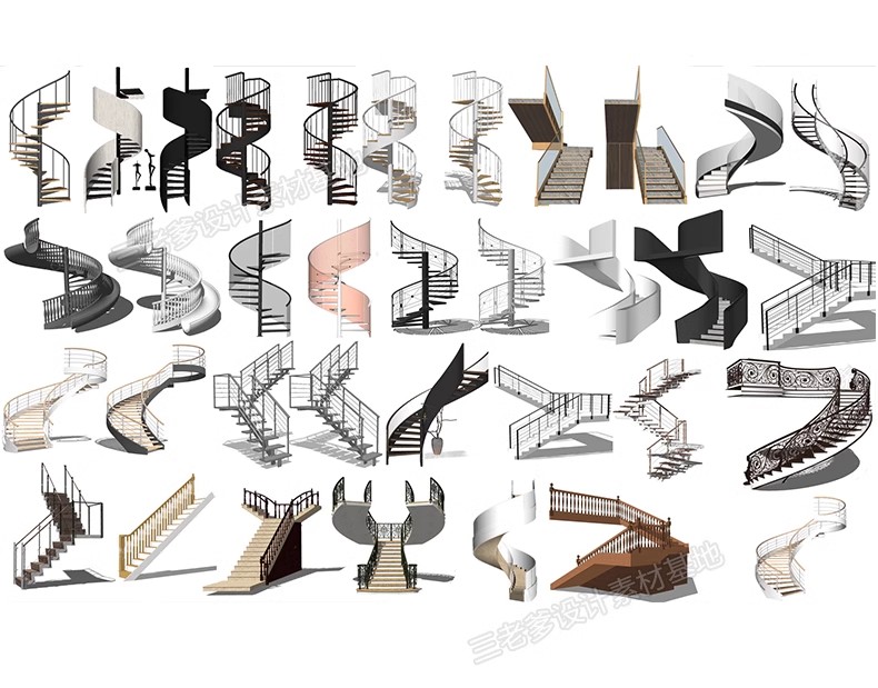 图片[35]-旋转楼梯SU模型库室内铁艺楼梯中式欧式现代螺旋扶梯扶手草图大师-大怪兽分享