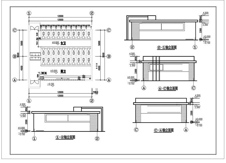 图片[33]-180套，厕所公厕建筑公共卫生间CAD施工图 户外洗手间平面布置方案布局图-大怪兽分享
