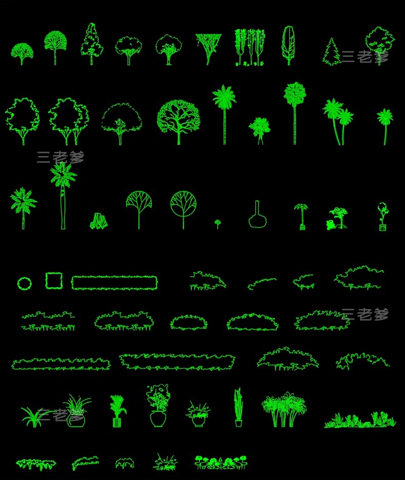 图片[45]-园林景观设计CAD植物图块人物平面立面铺装拼花施工图库图例素材-大怪兽分享
