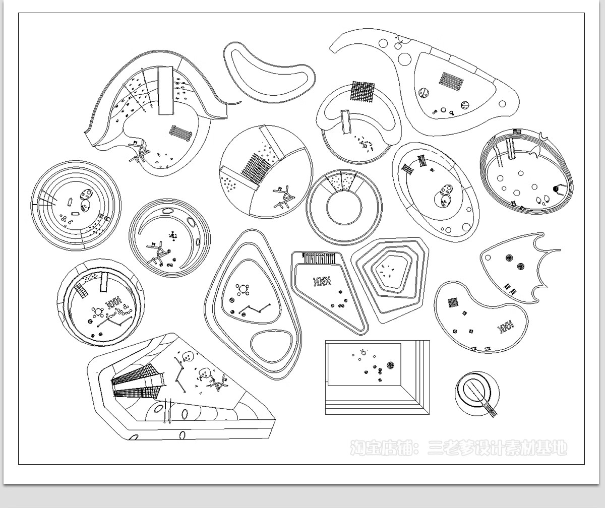 图片[24]-150组，儿童活动设施CAD图库滑滑梯木马乐园游乐场沙坑平面图施工图素材-大怪兽分享