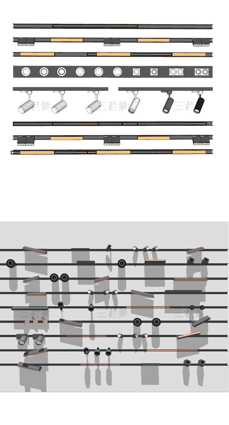 图片[23]-现代筒灯轨道射灯线条磁吸坎内嵌灯条双头舞台展示草图大师SU模型-大怪兽分享