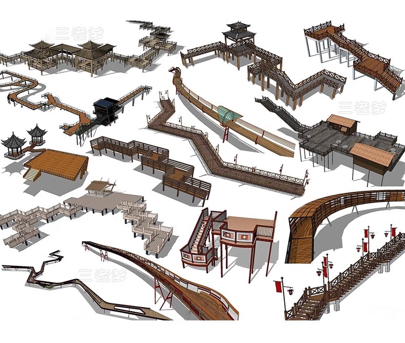 图片[21]-公园景观木栈道SU模型水榭木桥观光亲水平台sketchup草图大师素材-大怪兽分享