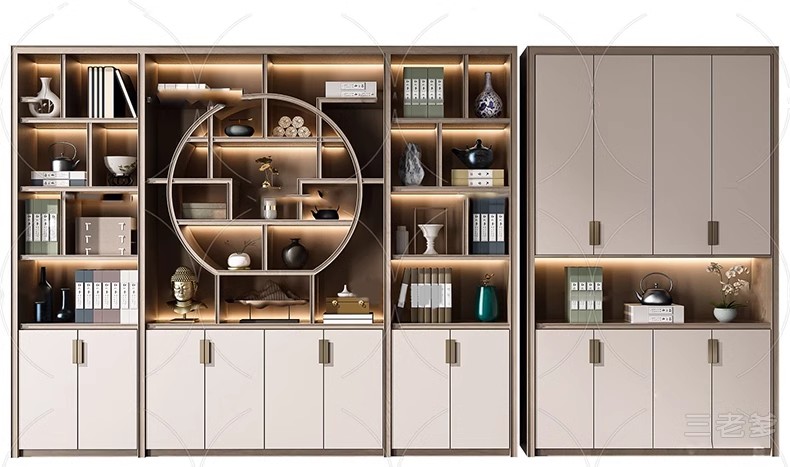 图片[24]-现代书架书柜木架置物架SU模型 创意工业风书吧书房设计草图大师-大怪兽分享