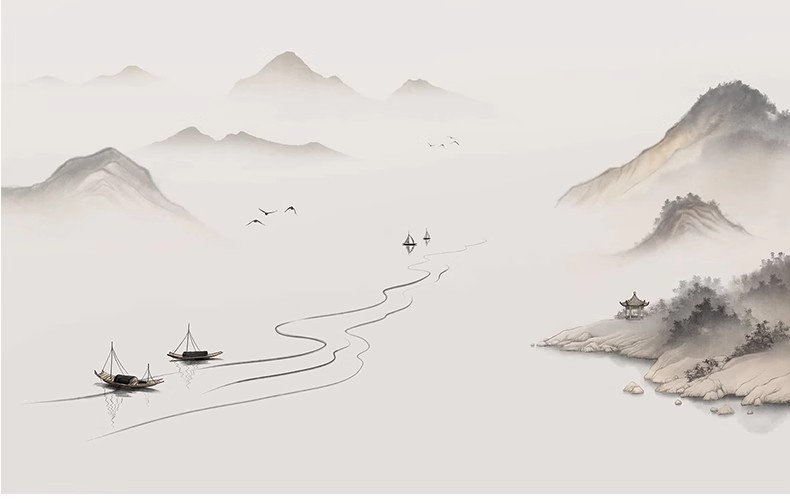 图片[26]-中式新中式壁画山水花鸟建筑背景墙壁纸装饰画高清材质SU贴图素材-大怪兽分享