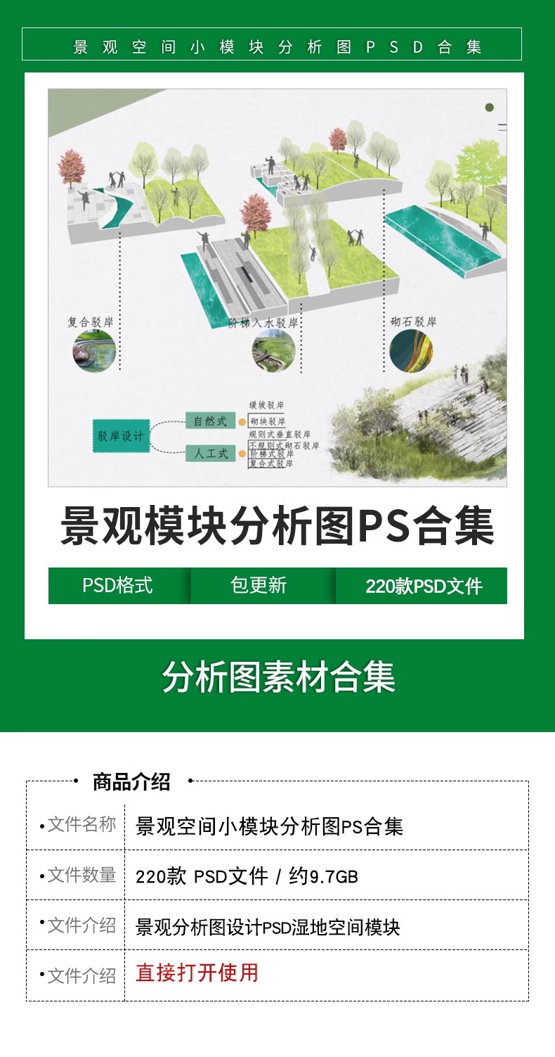 景观前期分析图设计ps湿地空间模块PSD素材竞赛风小清新效果图-大怪兽分享