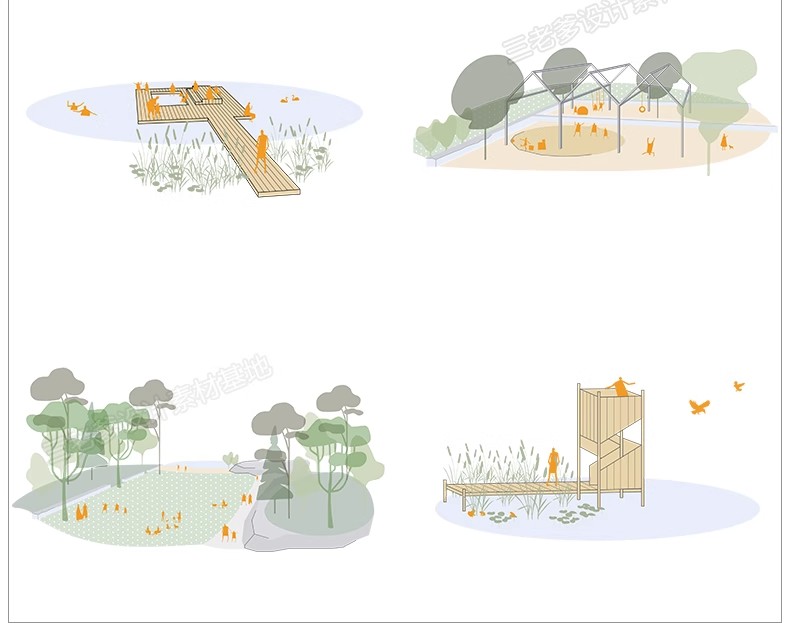 ps小清新建筑景观场地分析图 psd前期插画风场景设计效果图素材-大怪兽分享