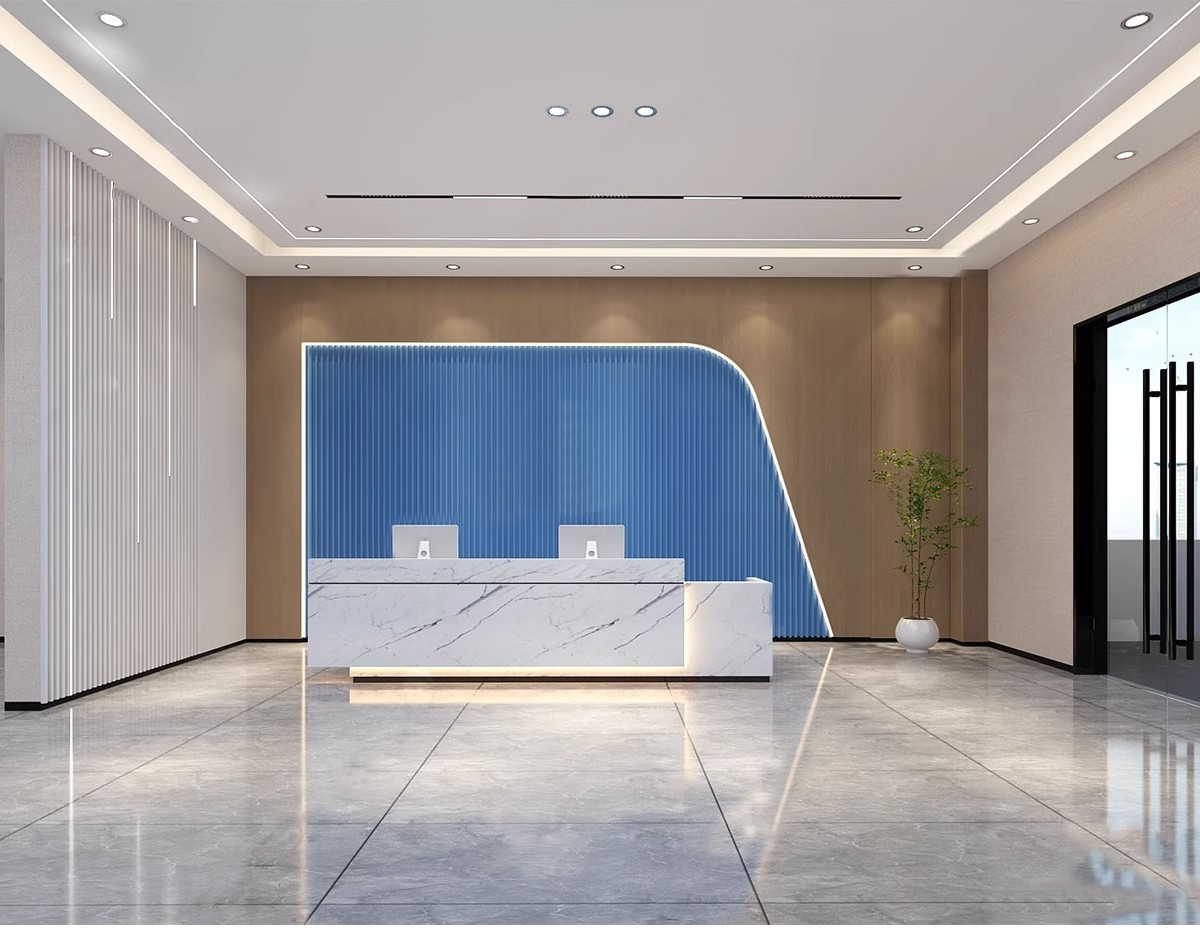 前台接待3dmax素材 室内工装会所创意办公大厅大堂服务台3d模型库-大怪兽分享