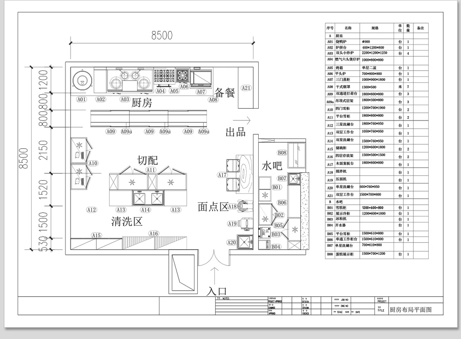 后厨设备设施CAD施工图纸图库平面布置 工装酒店民宿餐饮餐厅厨房-大怪兽分享