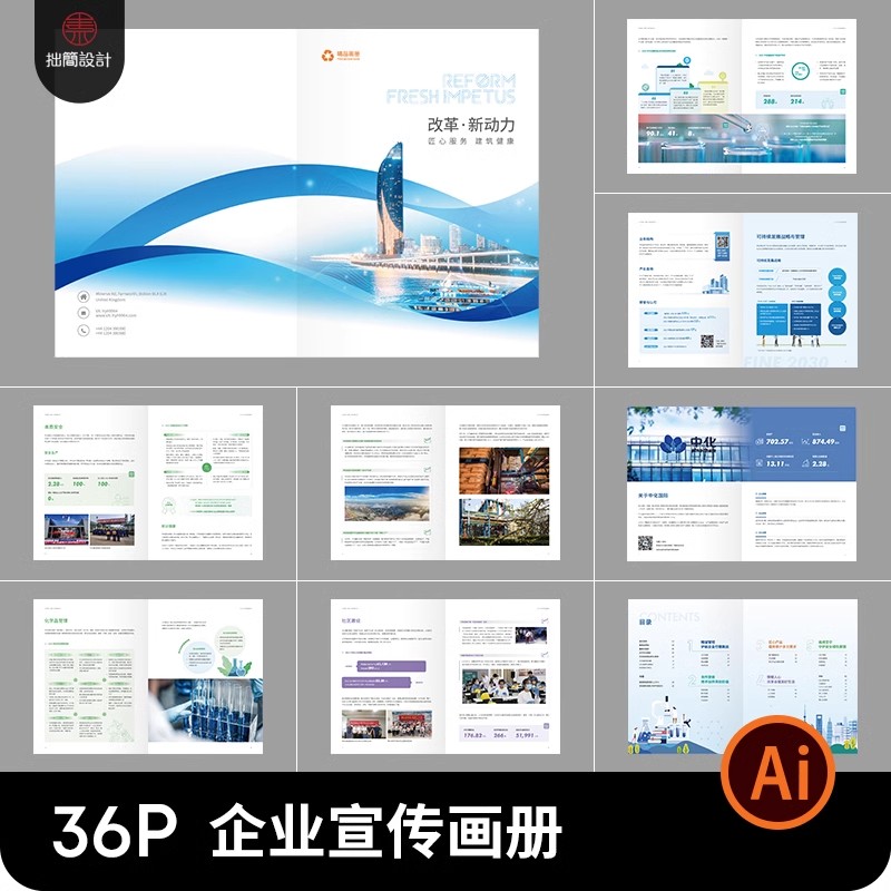 公司品牌简介企业宣传册画册产品手册排版设计模板AI素材源文件-大怪兽分享