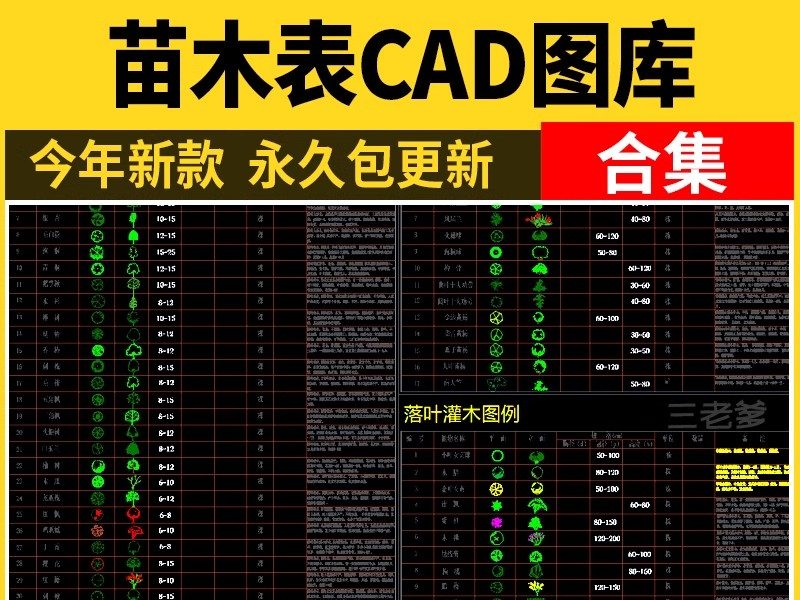 苗木表CAD图库图例 园林景观绿化南方北方植物配置植物素材施工图-大怪兽分享