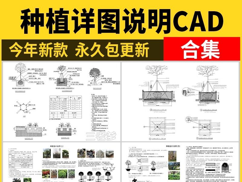 绿化植物种植CAD施工图 园林景观施工大样图详图设计说明图库素材-大怪兽分享
