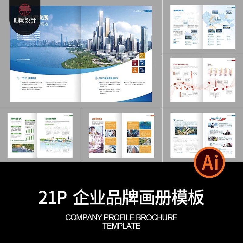 21P新能源企业品牌公司简介产品画册手册封面内页AI设计素材模板-大怪兽分享