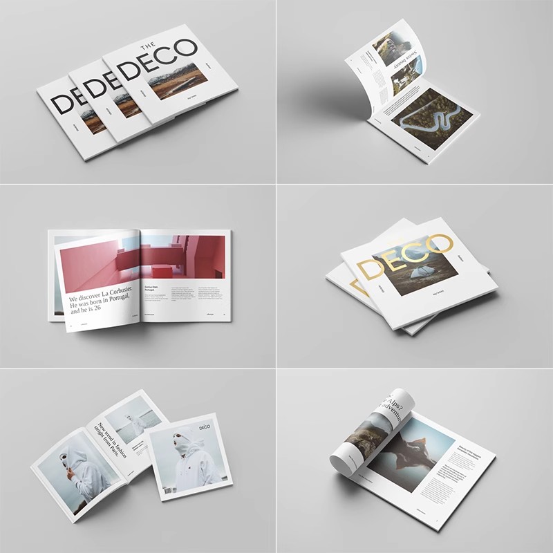 13款正方形画册杂志封面内页效果展示智能样机PSD设计素材模板-大怪兽分享