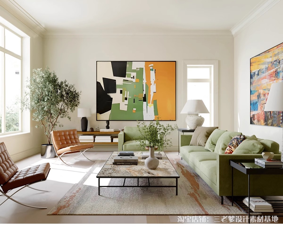 图片[4]-包豪斯家装SU模型 客厅餐厅多巴胺中古沙发桌椅家具组合草图大师-大怪兽分享