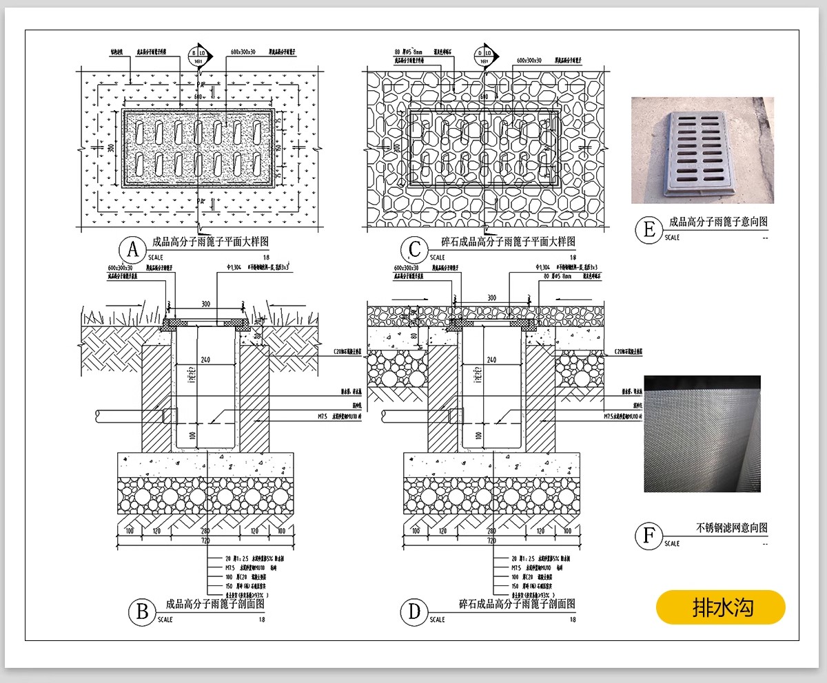 图片[4]-排水沟CAD施工图 做法详图节点大样图线型铸铁篦子盖板雨水口图库-大怪兽分享