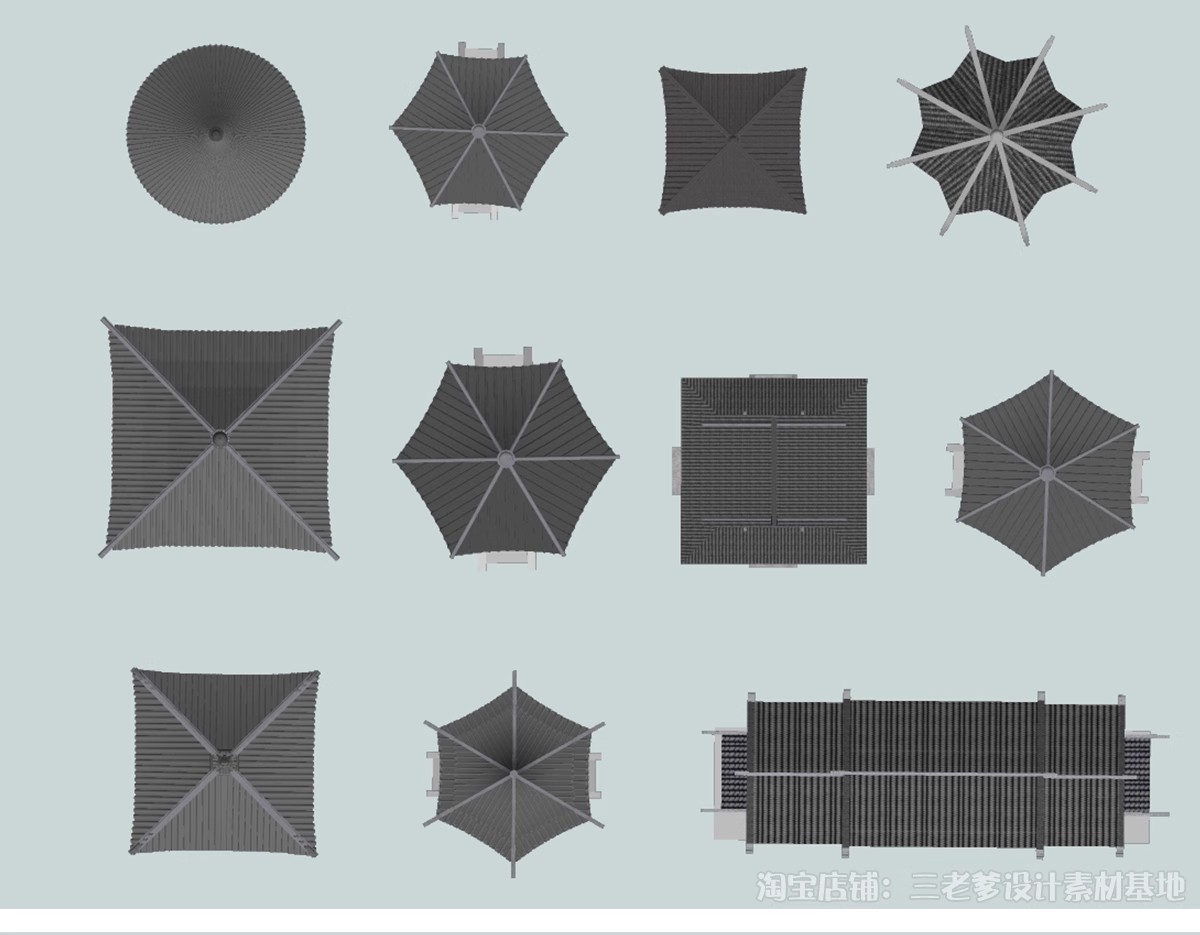 图片[4]-亭子连廊古建筑青瓦屋顶平面图PSD素材图库 园林景观PS彩平图中式-大怪兽分享