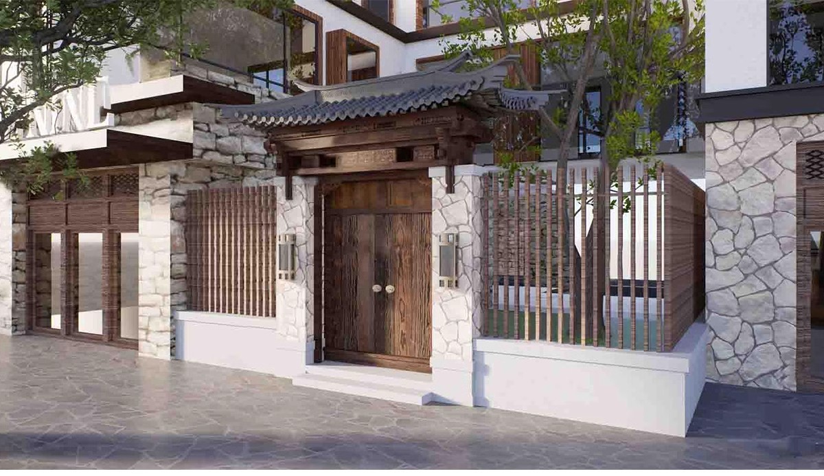 图片[5]-乡村民宿院门围墙su美丽民俗门头入户门新中式大门门口围栏SU模型-大怪兽分享