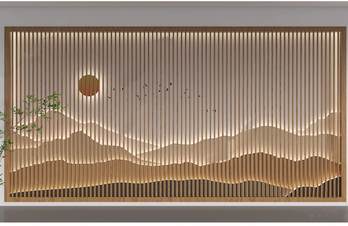 图片[5]-新中式轻奢背景墙SU模型 山水格栅云纹瓦片构件草图大师Sketchup-大怪兽分享