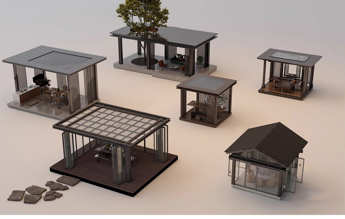 图片[5]-现代新中式庭院花园亭子会客厅铝合金景观亭铝艺休闲凉亭su模型-大怪兽分享