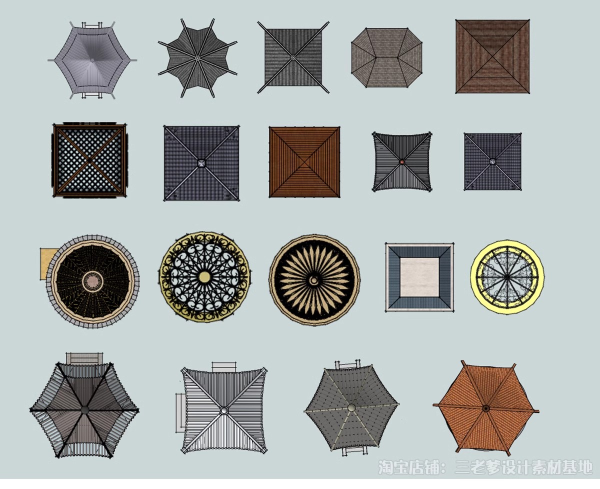 图片[5]-亭子连廊古建筑青瓦屋顶平面图PSD素材图库 园林景观PS彩平图中式-大怪兽分享