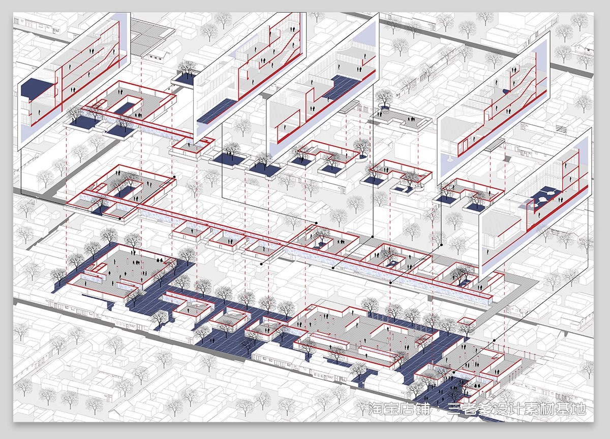 图片[6]-爆炸分层轴侧分析图PSD分层 建筑景观空间竞赛风插画风ps展板素材-大怪兽分享