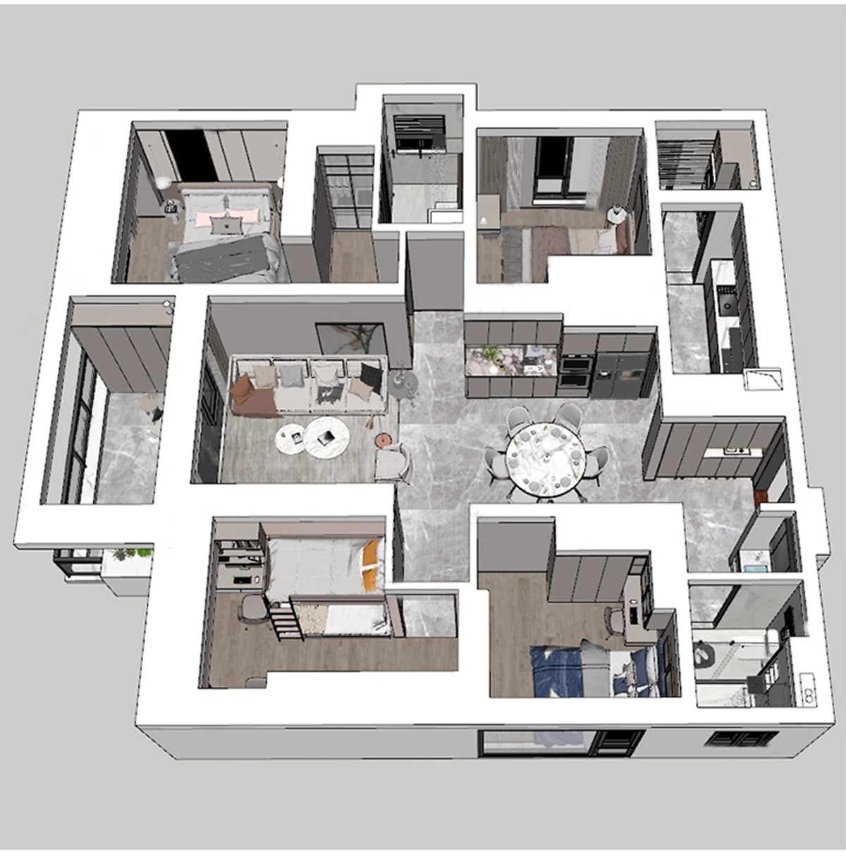 图片[15]-家装全屋整套客厅卧室厨房北欧现代新中式整体全套室内设计SU模型-大怪兽分享