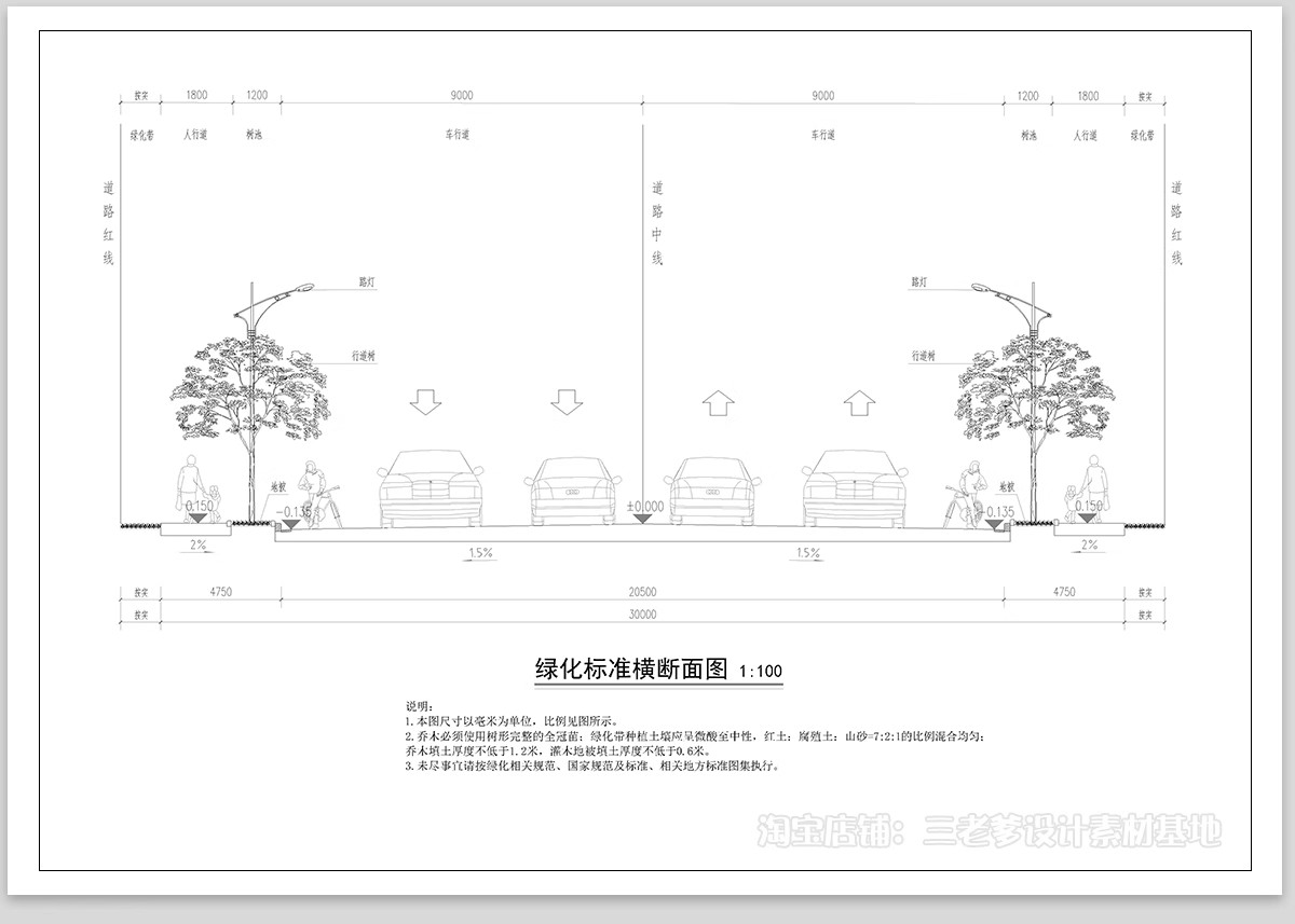 图片[6]-道路横断面剖面图CAD施工图断面图城市标准段绿化设计详图大样图-大怪兽分享