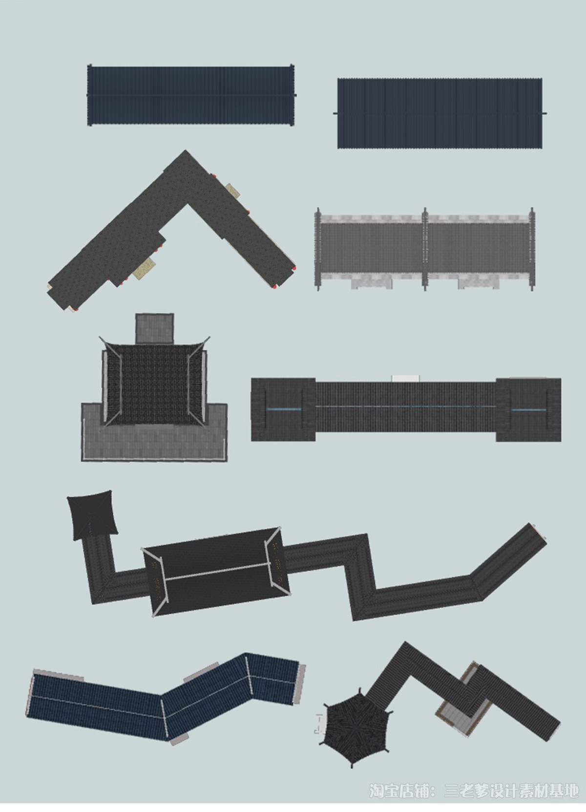 图片[6]-亭子连廊古建筑青瓦屋顶平面图PSD素材图库 园林景观PS彩平图中式-大怪兽分享