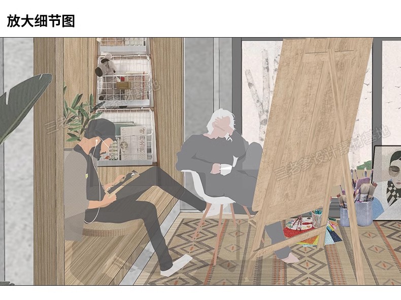 图片[7]-拼贴风插画风室内效果图PSD分层ps素材 非写实 细节 小清新 灰调-大怪兽分享