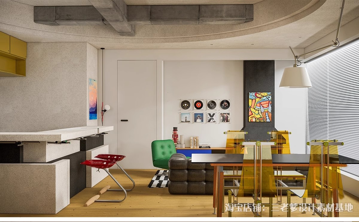 图片[7]-包豪斯家装SU模型 客厅餐厅多巴胺中古沙发桌椅家具组合草图大师-大怪兽分享