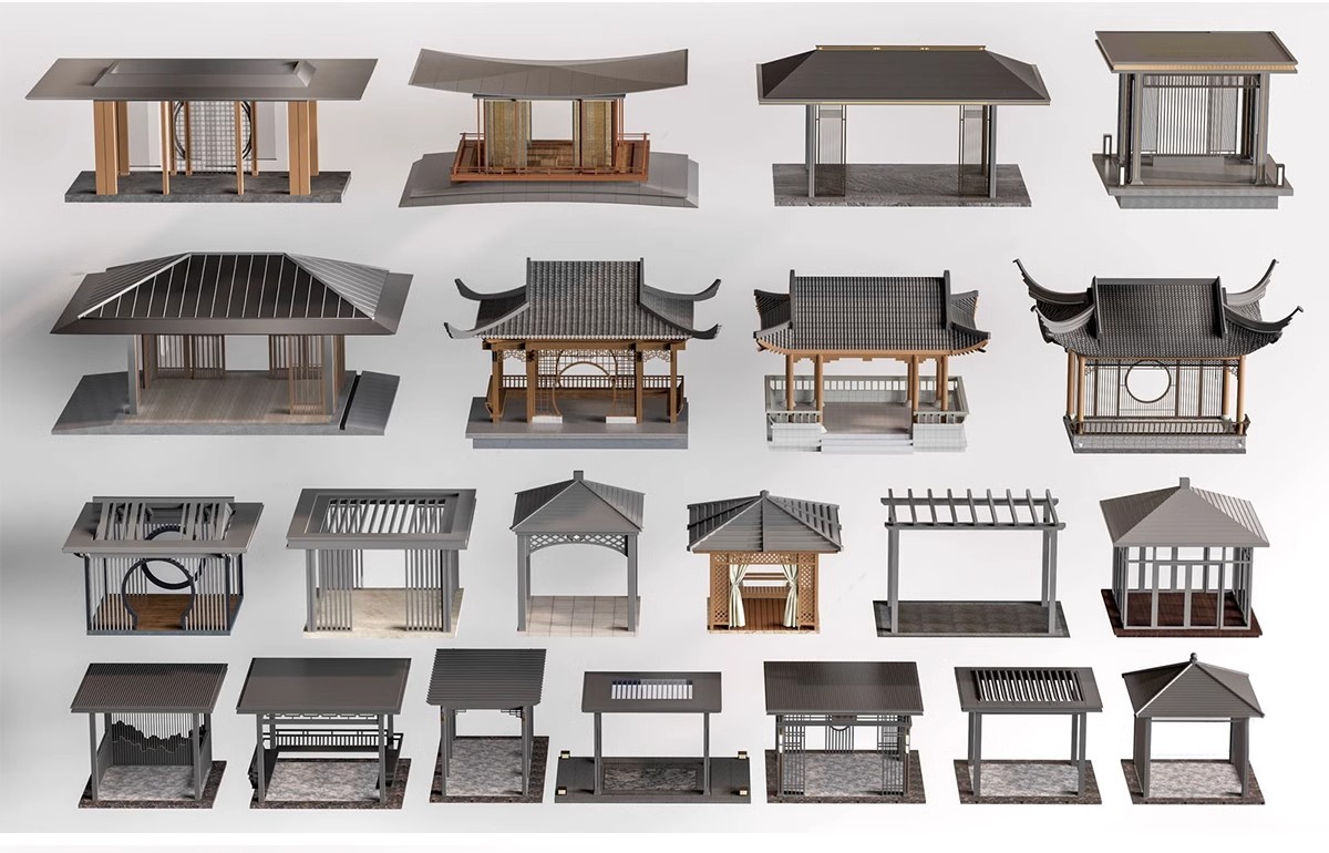 图片[7]-现代新中式庭院花园亭子会客厅铝合金景观亭铝艺休闲凉亭su模型-大怪兽分享