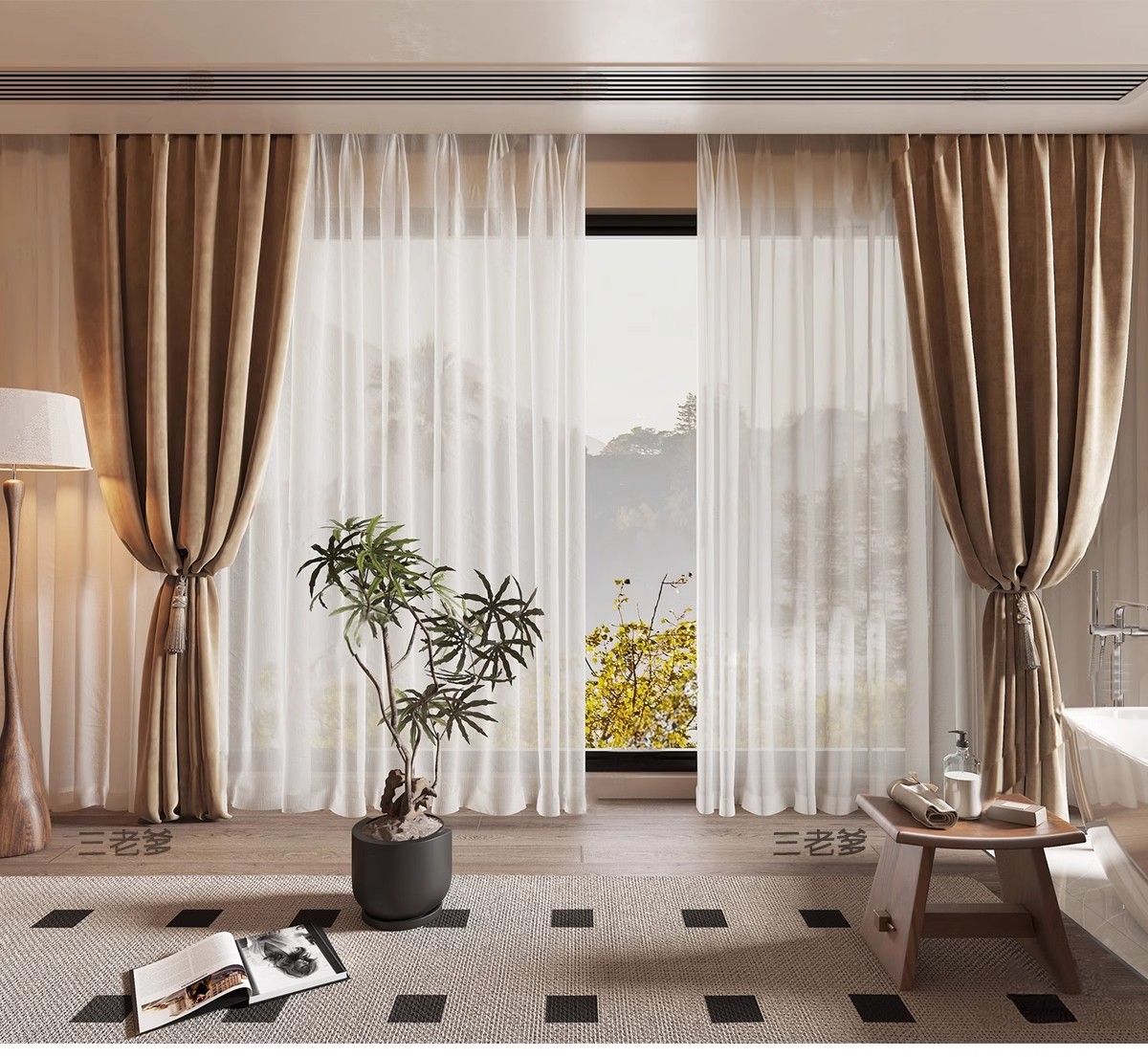 图片[8]-客厅卧室软装现代布艺罗马杆窗帘纱帘帷幔遮光拉帘SU模型草图大师-大怪兽分享