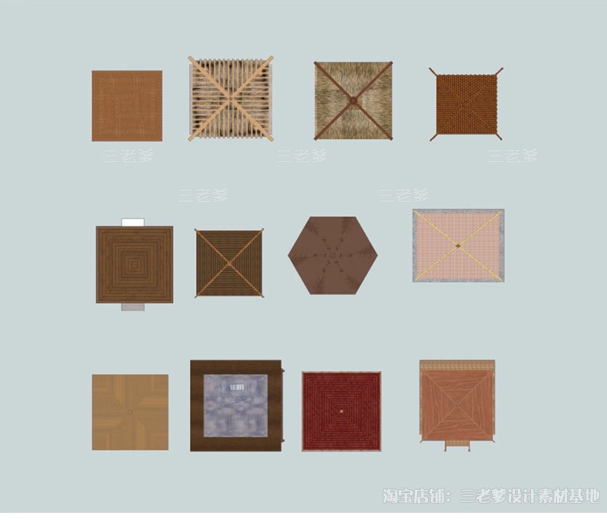图片[8]-亭子连廊古建筑青瓦屋顶平面图PSD素材图库 园林景观PS彩平图中式-大怪兽分享