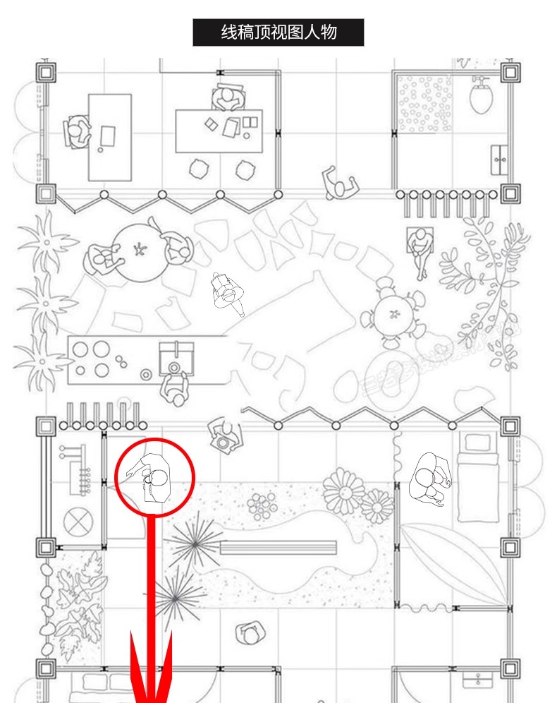 图片[9]-顶视图线稿风矢量人物素材 ps鸟瞰人俯视图配景室内家具人物-大怪兽分享