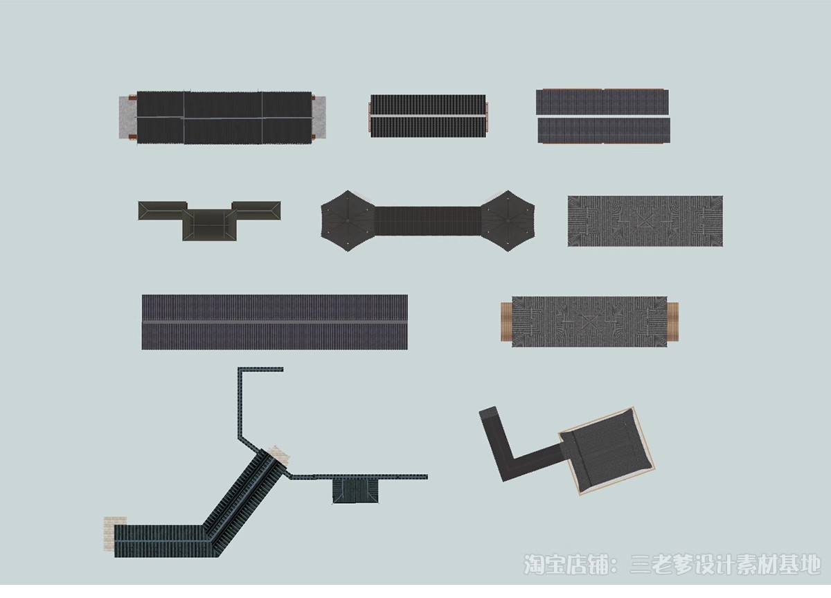 图片[9]-亭子连廊古建筑青瓦屋顶平面图PSD素材图库 园林景观PS彩平图中式-大怪兽分享