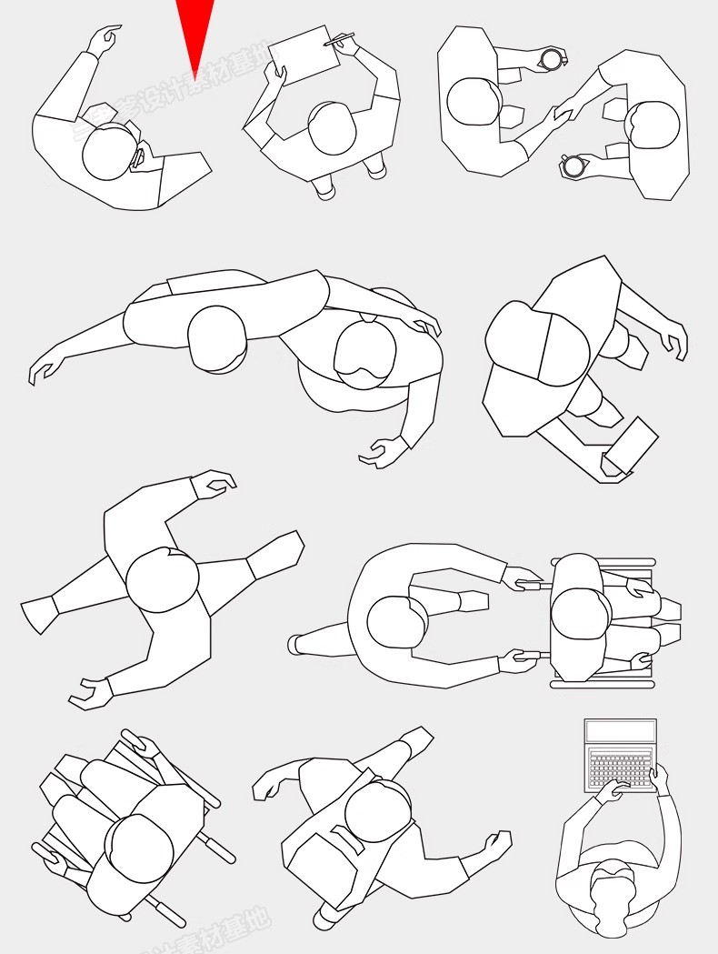图片[10]-顶视图线稿风矢量人物素材 ps鸟瞰人俯视图配景室内家具人物-大怪兽分享