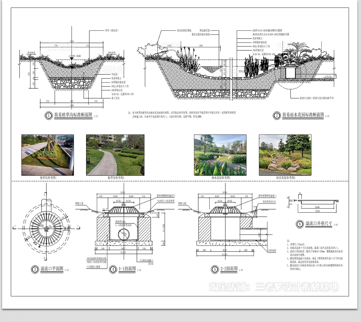 图片[10]-海绵城市地面排水系统CAD施工图 雨水花园生态植草沟节点大样图库-大怪兽分享