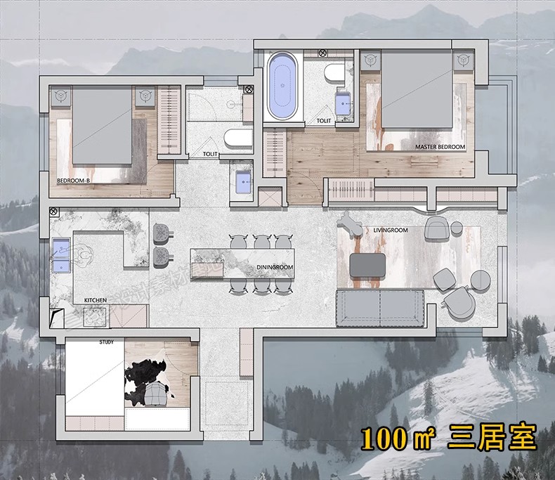 图片[10]-家装户型图室内设计平面家具布局图CAD方案ps分层PSD彩平图源文件-大怪兽分享