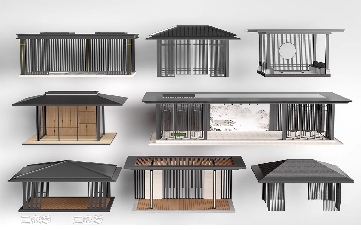 图片[10]-现代新中式庭院花园亭子会客厅铝合金景观亭铝艺休闲凉亭su模型-大怪兽分享