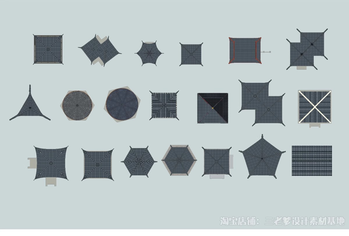图片[10]-亭子连廊古建筑青瓦屋顶平面图PSD素材图库 园林景观PS彩平图中式-大怪兽分享