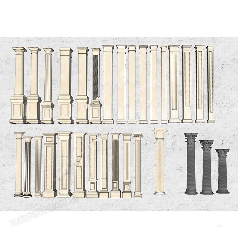 图片[38]-草图大师欧式法式雕花角花罗马柱石膏线条角线建筑构件SU模型库-大怪兽分享