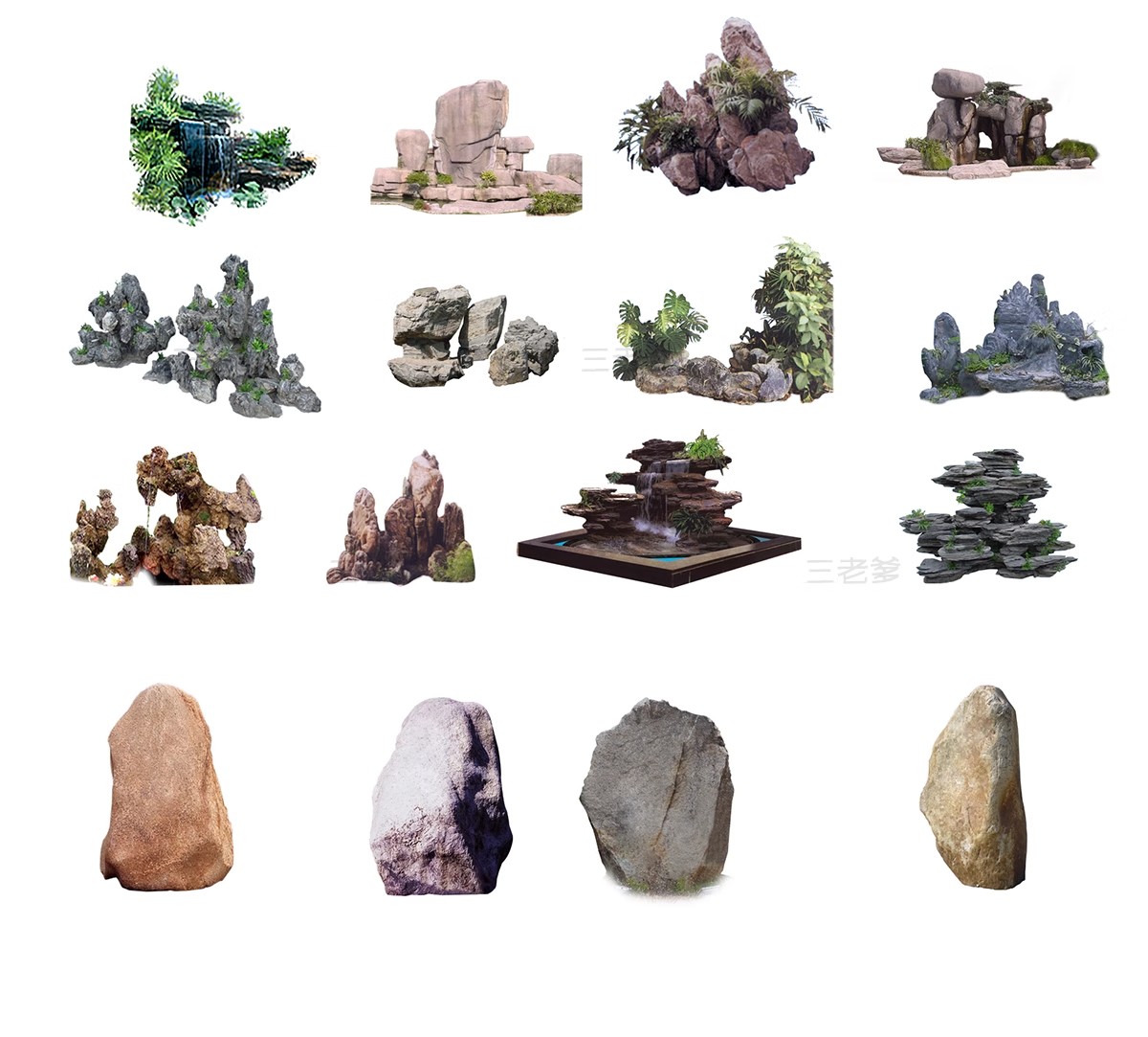 图片[11]-新款石头置石假山跌水PS平面素材库 景观园林太湖石枯山PSD彩平图-大怪兽分享