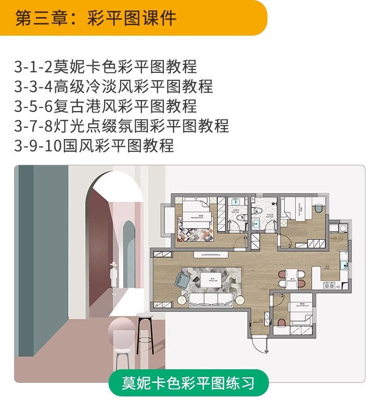 图片[11]-2025长阴影家装室内设计网红风ps彩平图制作教程墙体投影立体视频-大怪兽分享