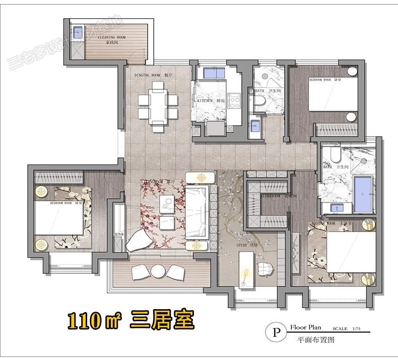 图片[11]-家装户型图室内设计平面家具布局图CAD方案ps分层PSD彩平图源文件-大怪兽分享