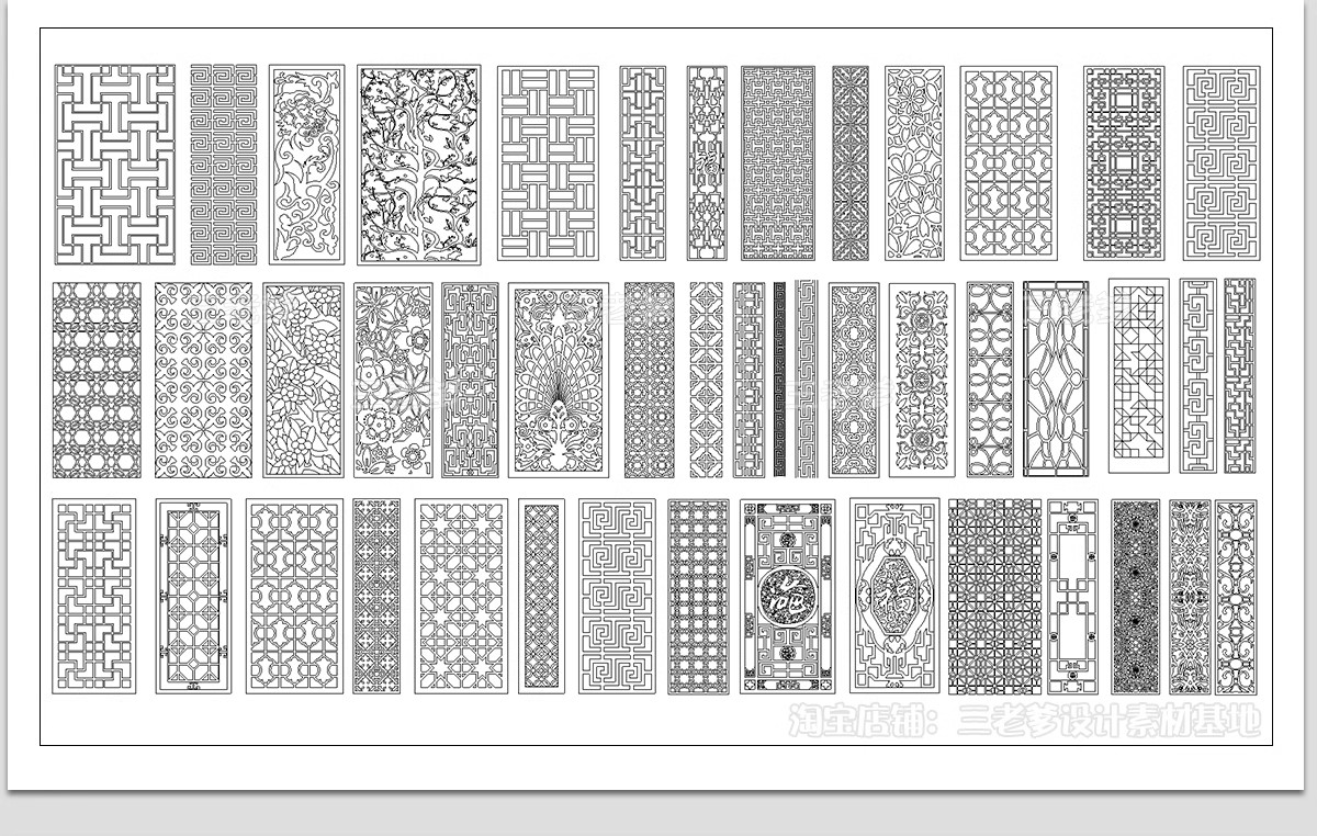 图片[11]-中式古典门窗花窗CAD图库 古建窗户雕花建筑边框花纹门立面施工图-大怪兽分享