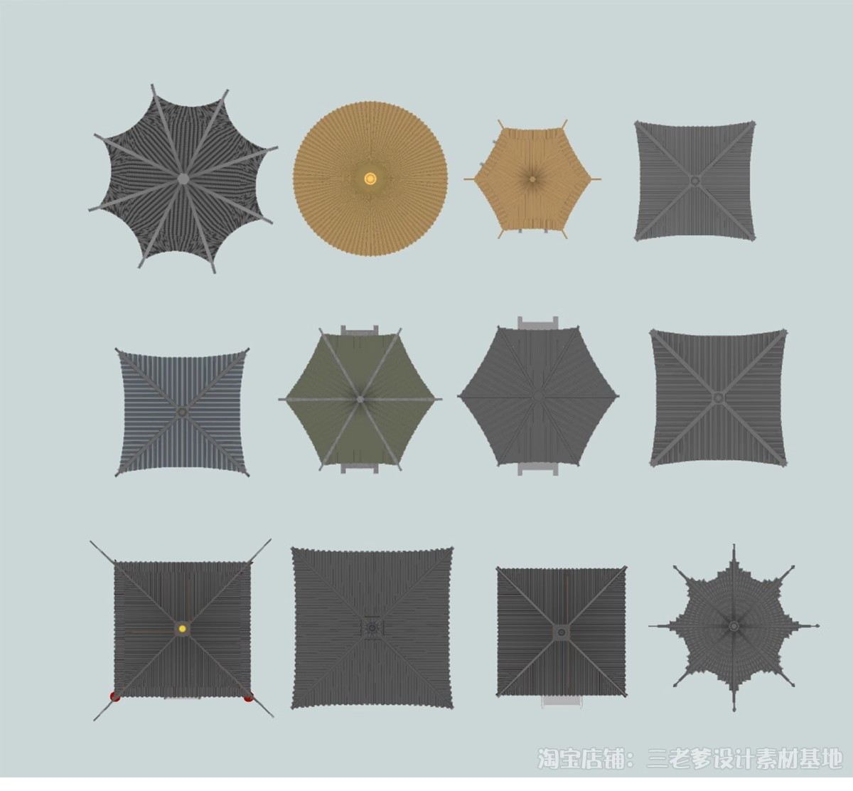 图片[11]-亭子连廊古建筑青瓦屋顶平面图PSD素材图库 园林景观PS彩平图中式-大怪兽分享